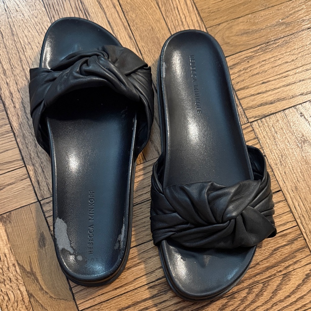 Rebecca Minkoff Black Knotted Slide Sandals